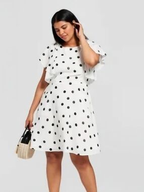 A New Day White Polka Dot Flutter Sleeve Dress